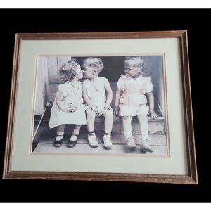 Vintage Framed Black /White Colorized Picture of Children In Playful Moment